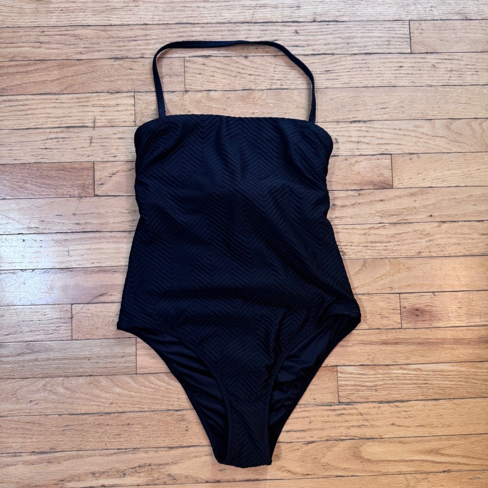 Love & Sports Black Chevron One Piece Swimsuit Bandeau Halter Medium 8-10